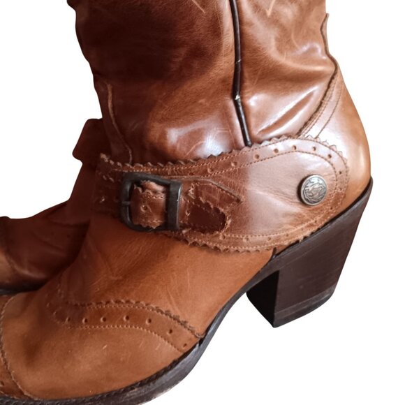 Womens Mexican Cowgirl Boots 9M Western Corral Buckle Stacked Heel Cowboy Mexico - Picture 4 of 14